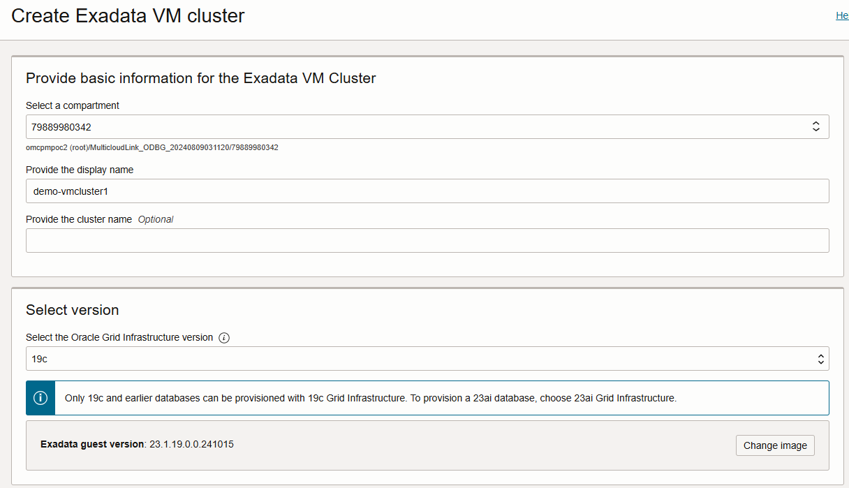 Create VM Cluster name