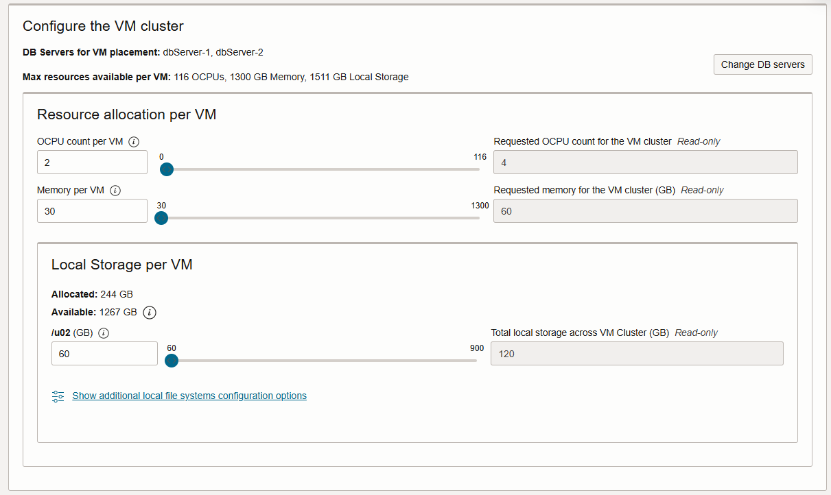 Create VM Cluster configure DB servers