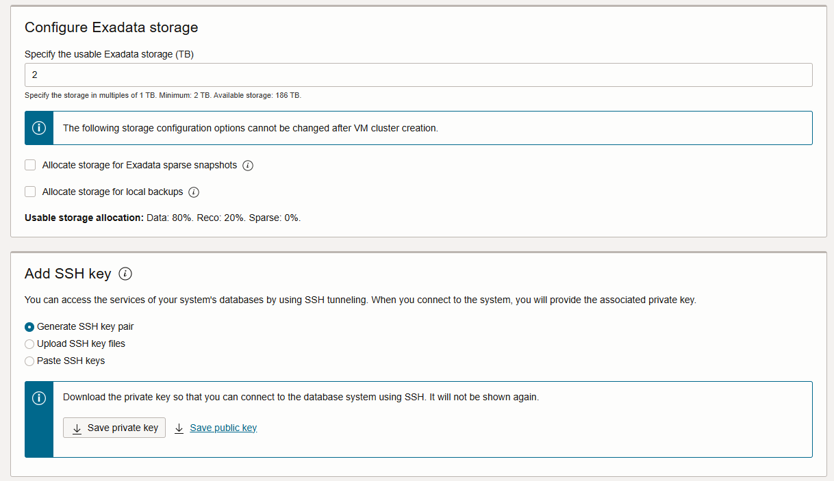 Create VM Cluster Exa storage