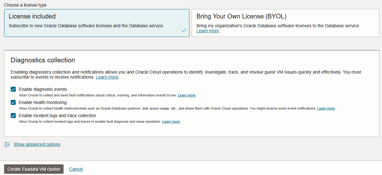 Create VM Cluster license