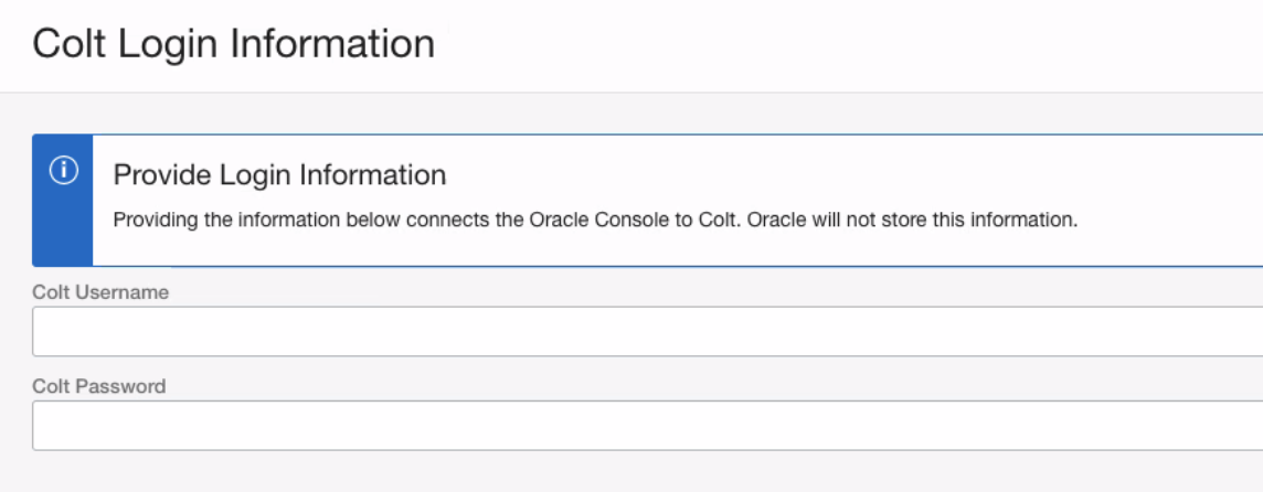 A screenshot of the Colt Login Information page.