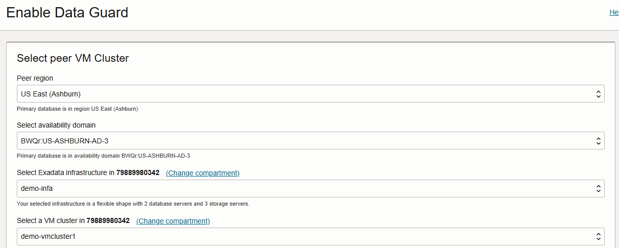 Enable Data Guard details Exa and VM Cluster