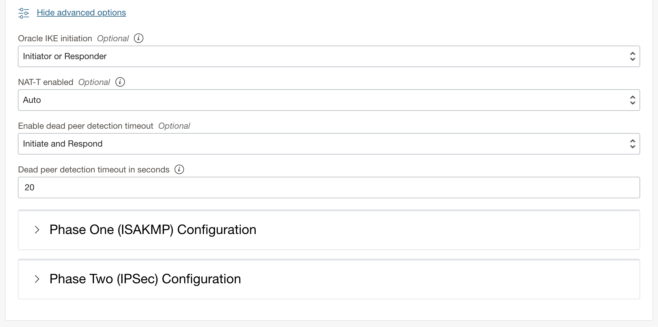 A screenshot of the advanced tunnel options.
