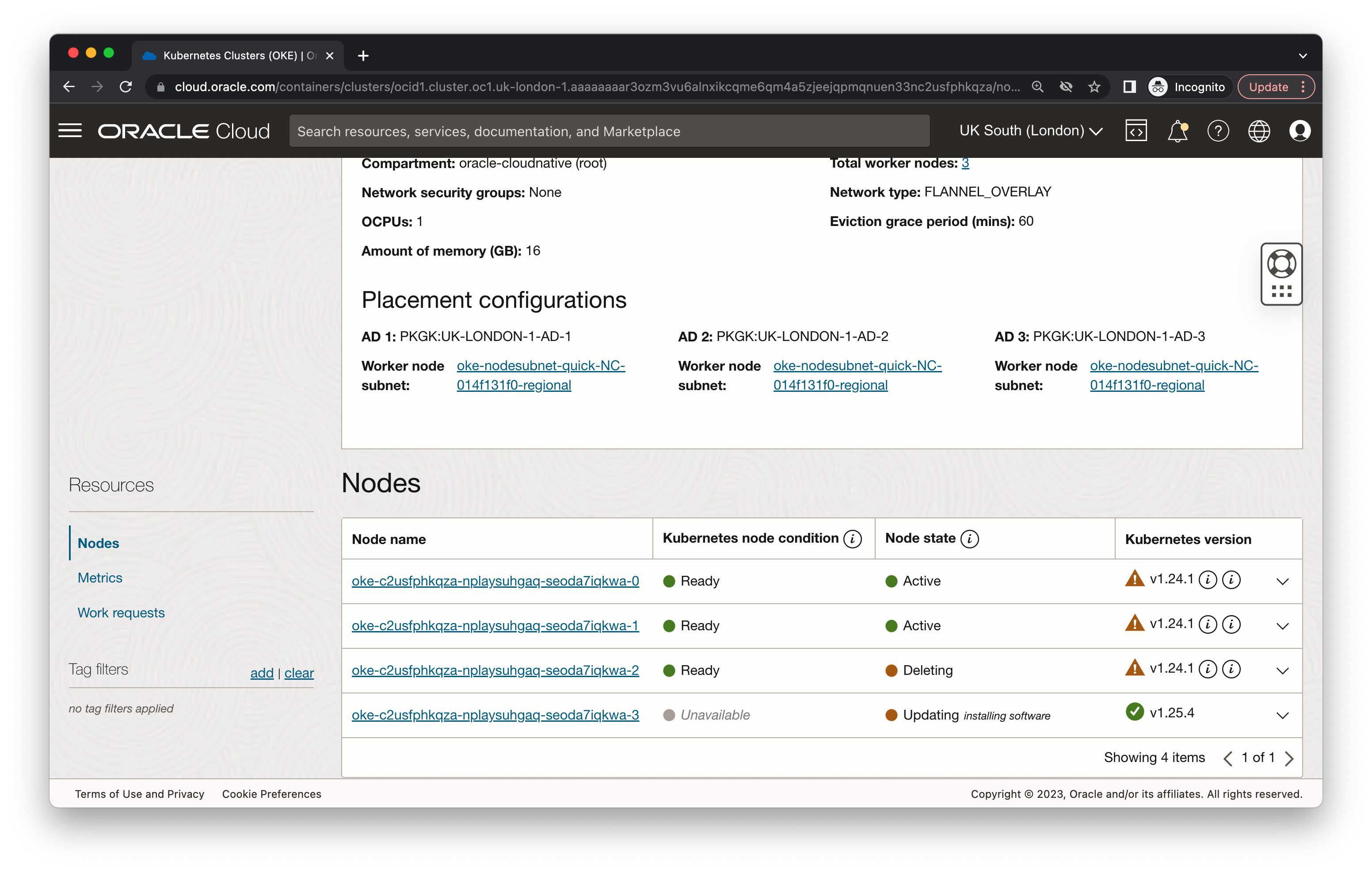 A screenshot of the Nodes section in the Console showing the in-progress nodes.