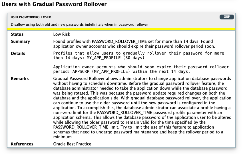 A screenshot of the results for users with gradual password rollover in DSAT.