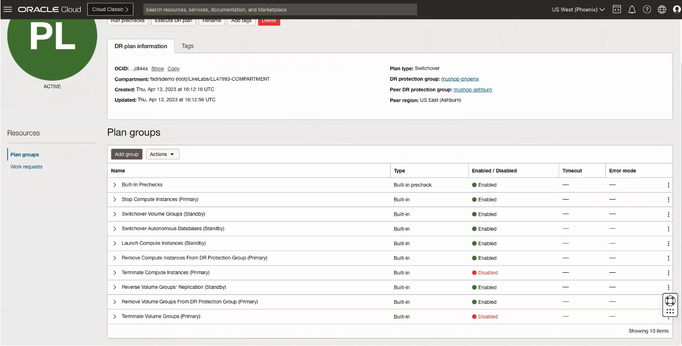 Alt text: A screenshot of the Plan Groups section of the Details page in the Console.
