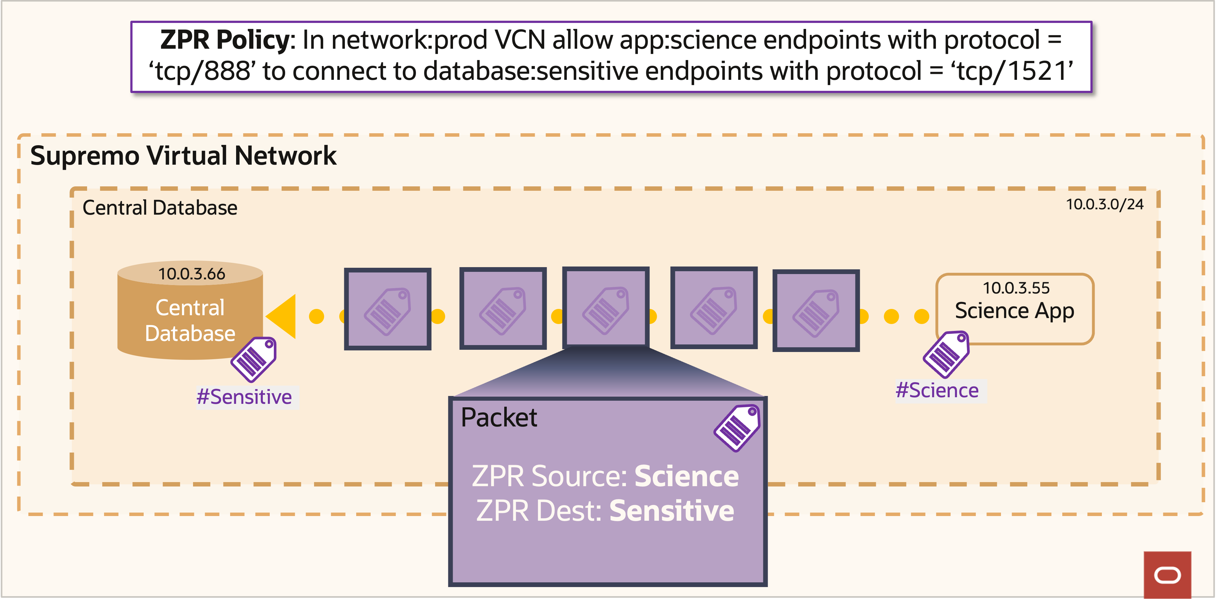 Architectural diagram of OCI ZPR packet inspection