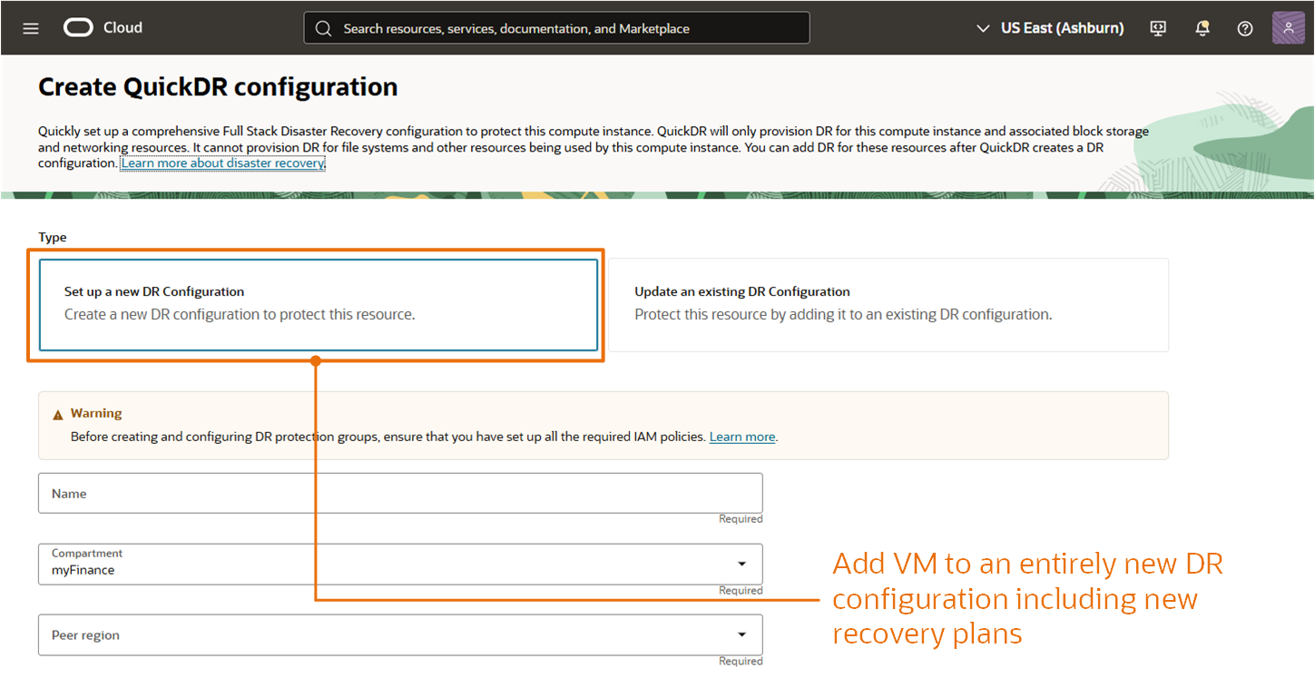 Figure 2: Use QuickDR in the compute resource page to automatically set up complete disaster recovery for any existing virtual machine.