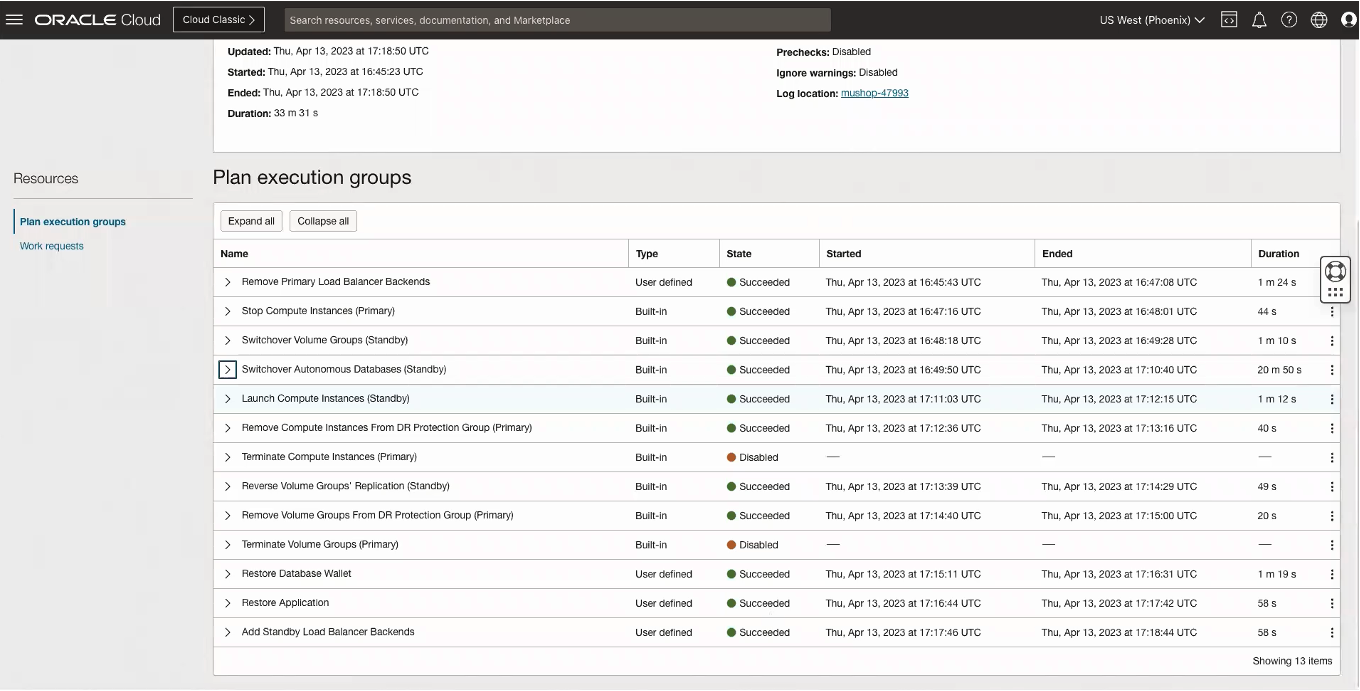 A screenshot of the Plan Executed in the Console.