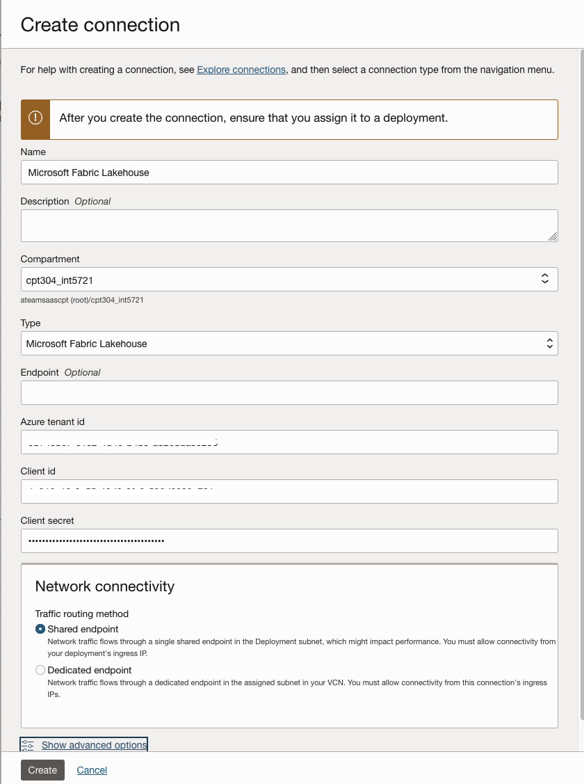 Create Azure Fabric Connection