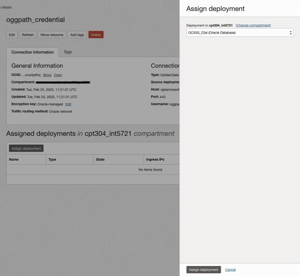 Assign connection to source deployment