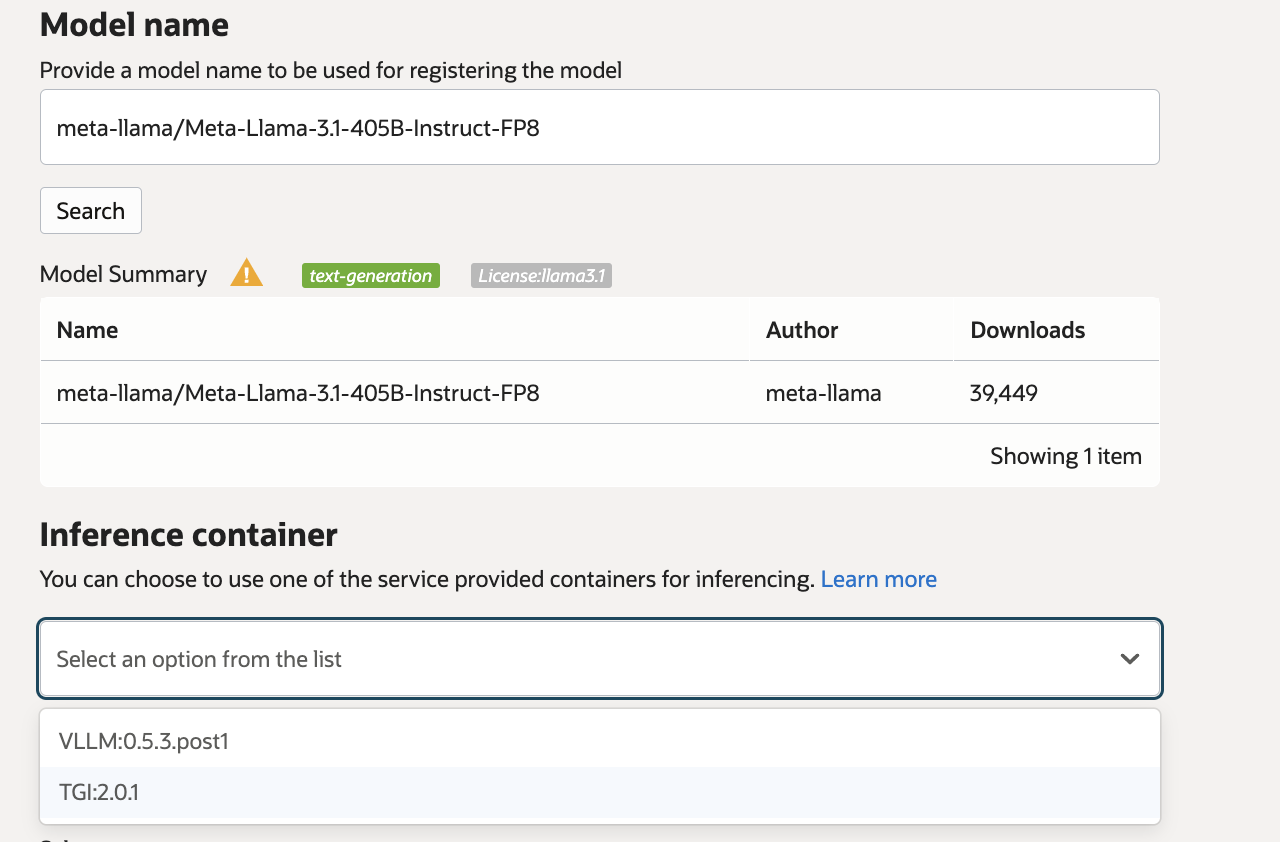 Selecting an inference container.