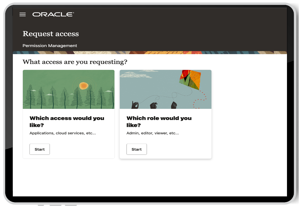A screenshot of the Request access screen with the card asking “Which role would you role?” highlighted.