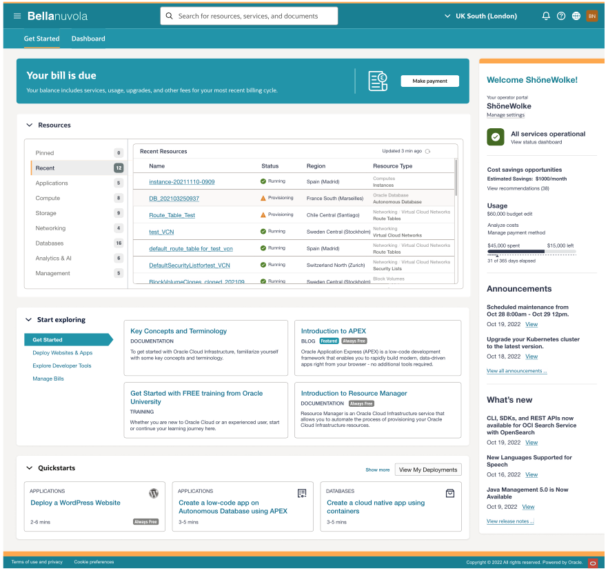 A screenshot of a customized home page for fictional partner Bellanuvola.