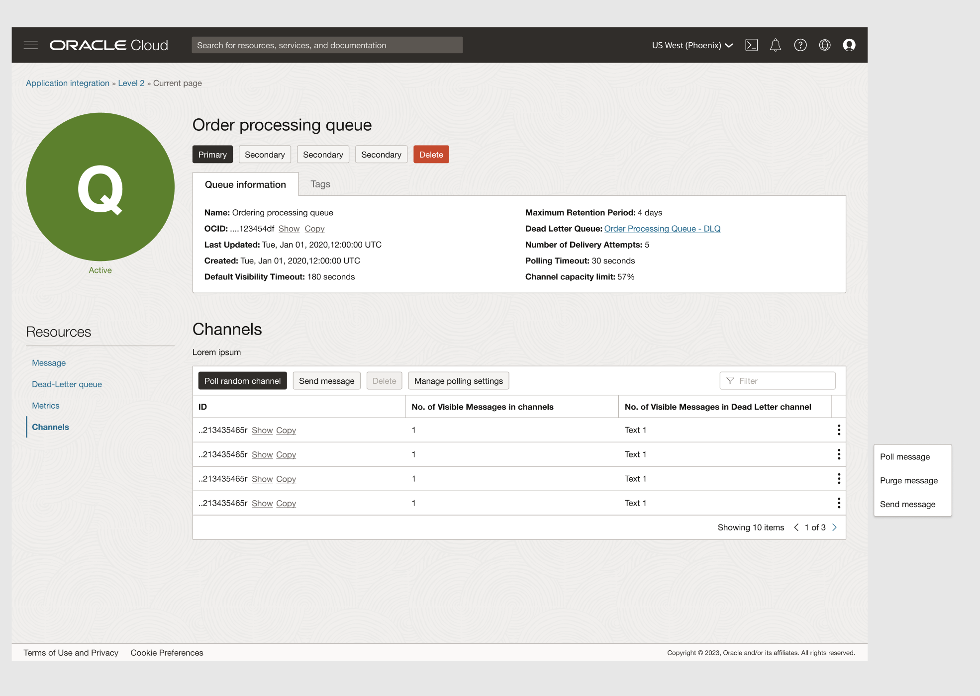 A screenshot of the Order Processing Queue page and associated channels.