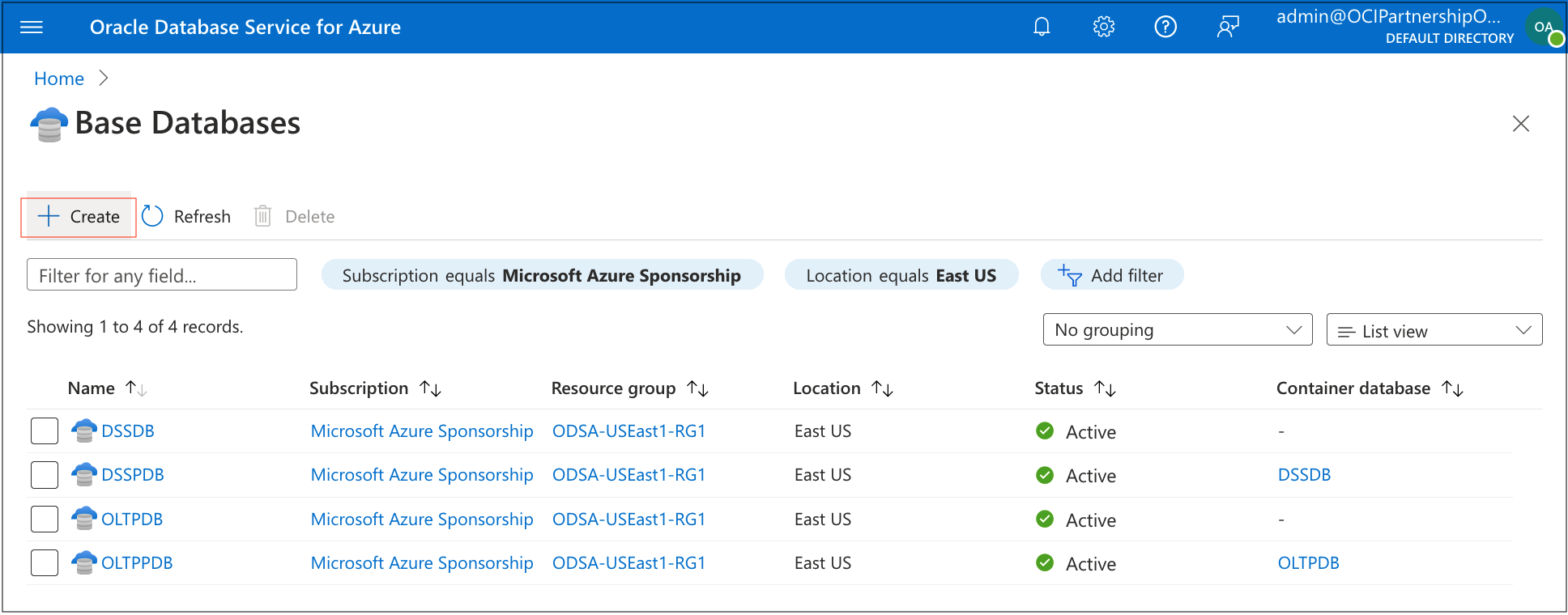 Base databases listed in ODSA portal