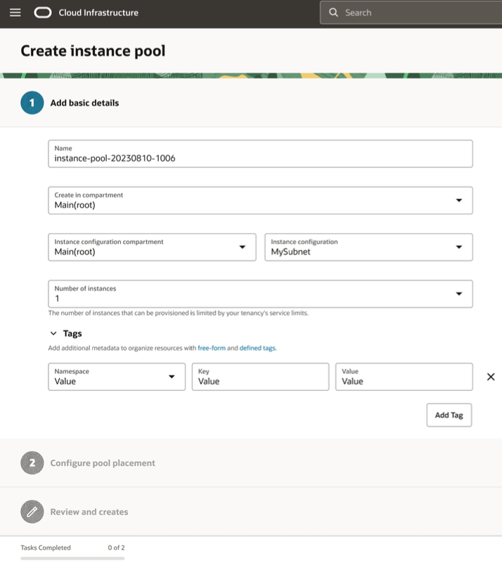 The workflow for creating an instance pool.