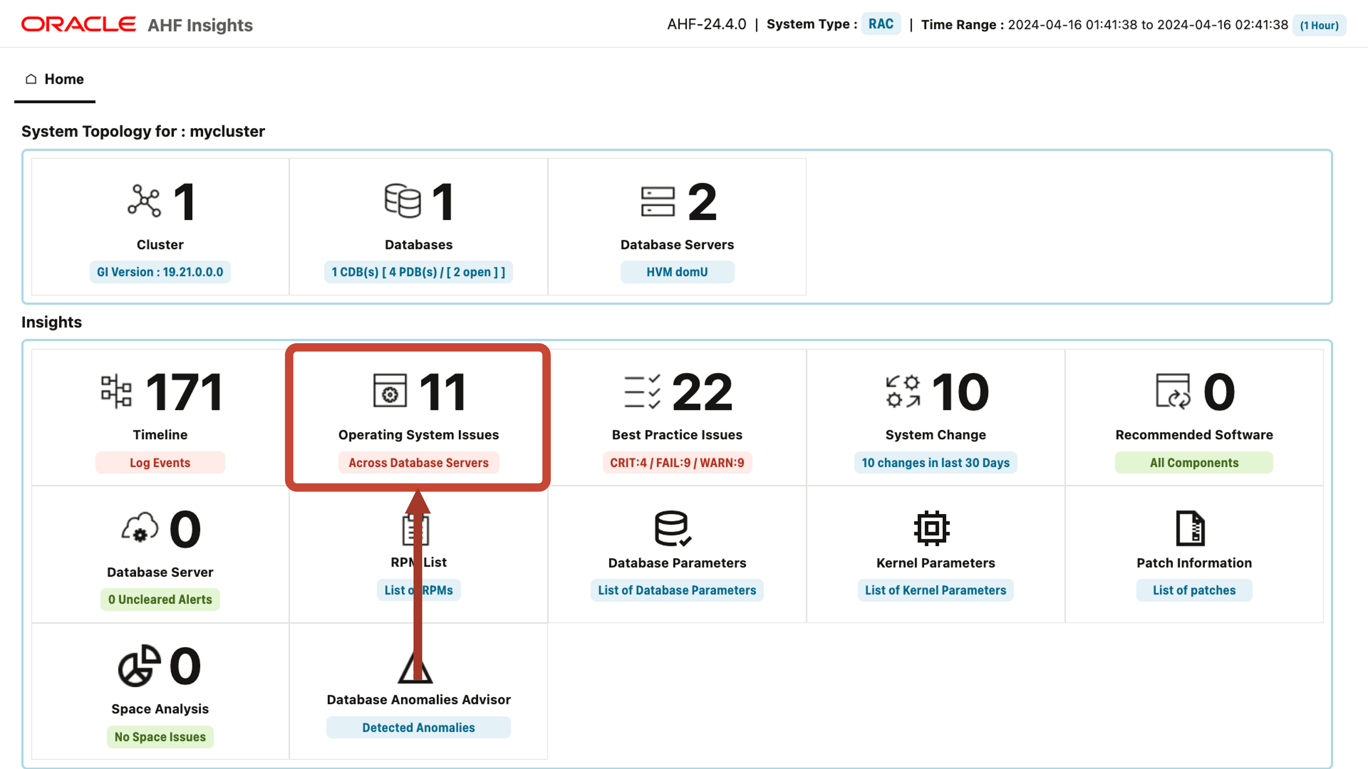 Database performance tuning - Insights os issues selection