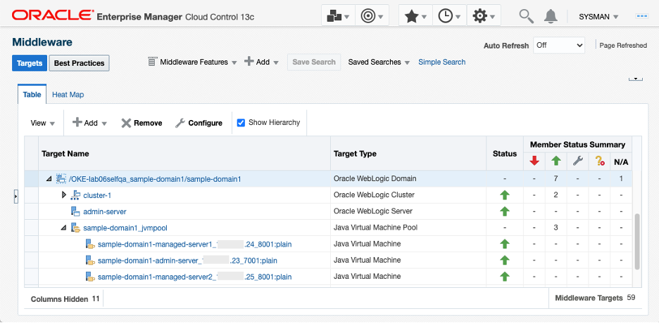 Enterprise Manager Console Middleware Page