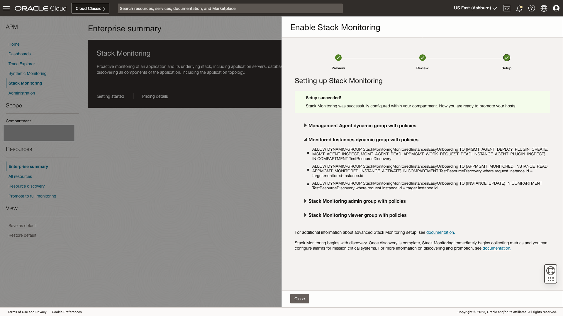 Figure 4: Easy onboarding successfully enabled Stack Monitoring