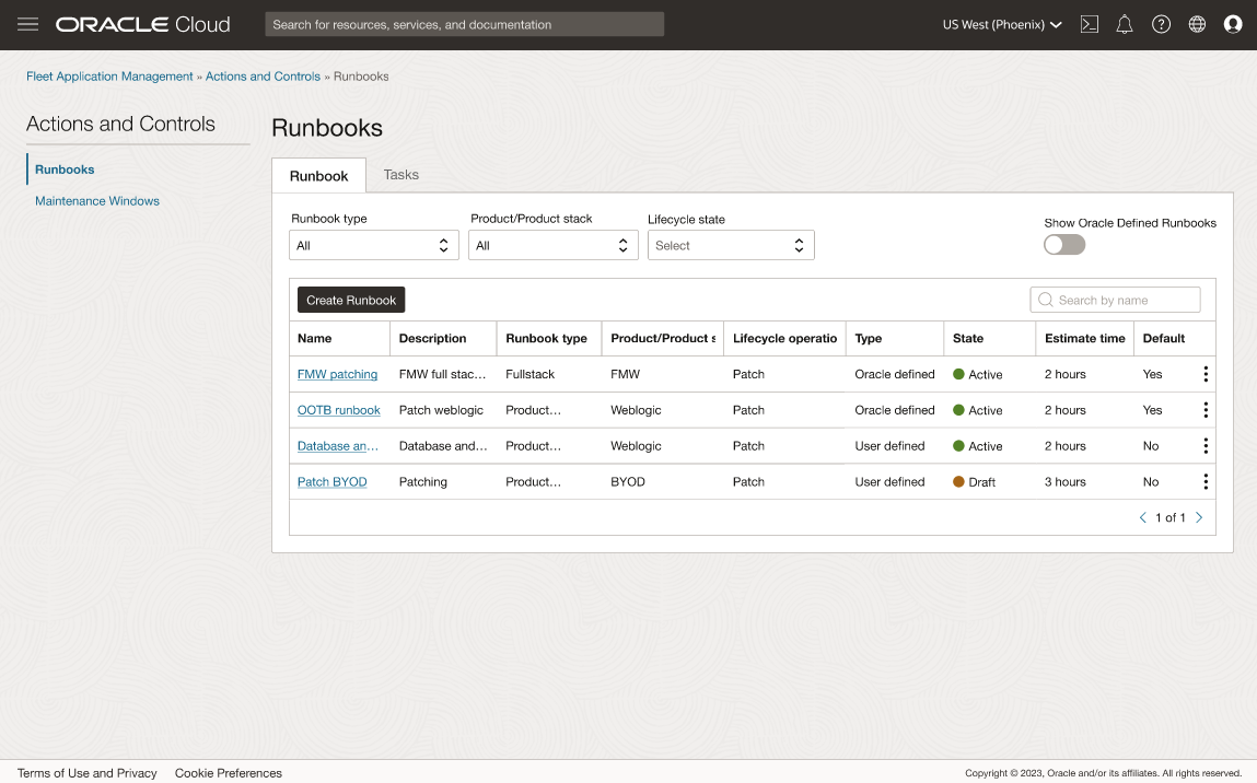 Custom Runbook overview page