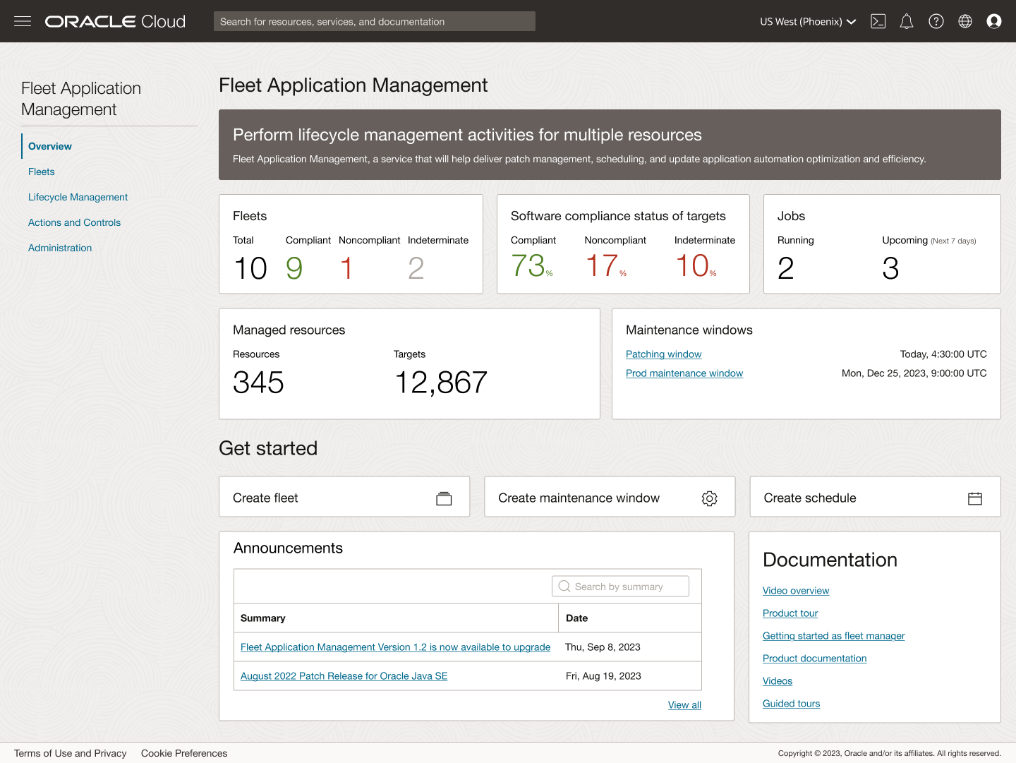 Fleet Application Management in the Oracle Cloud Console