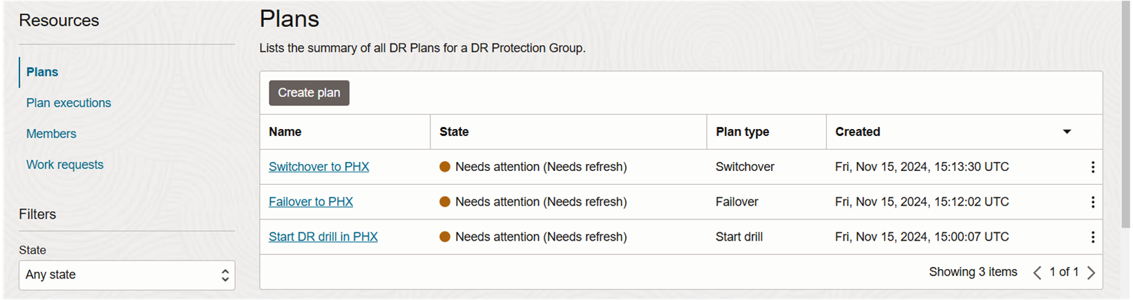 The state of all plans changes to “Needs attention” after updating members of protection groups.