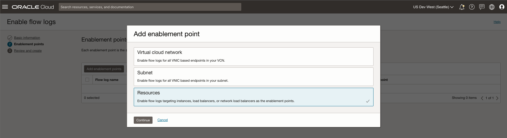 A screenshot of the Add Enable Point window with the resources option highlighted.