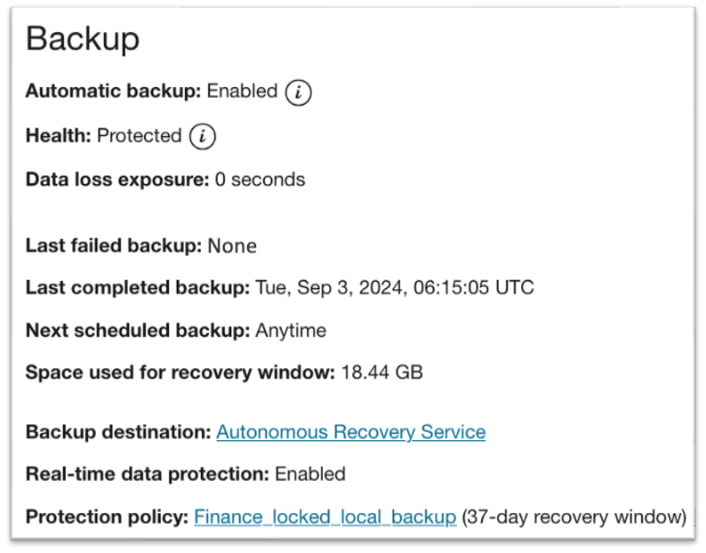Backup information in Oracle Database@Azure