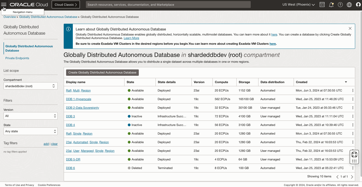 Globally Distributed Autonomous Database Support for Oracle Database 23ai Enabling Raft Replication