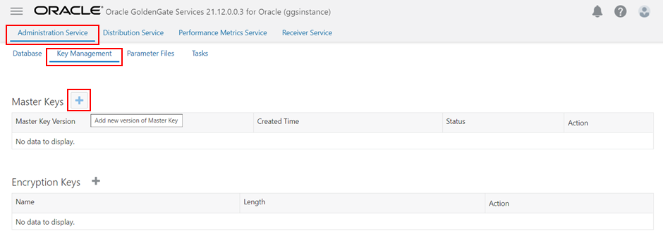 Master key wallet creation in GoldenGate Console