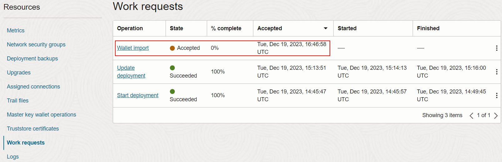 Master key wallet operation in Work requests page