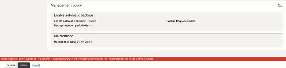 OCI PostgreSQL DB creation - possible error
