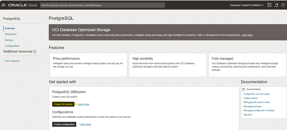 Create OCI DB with PostgreSQL
