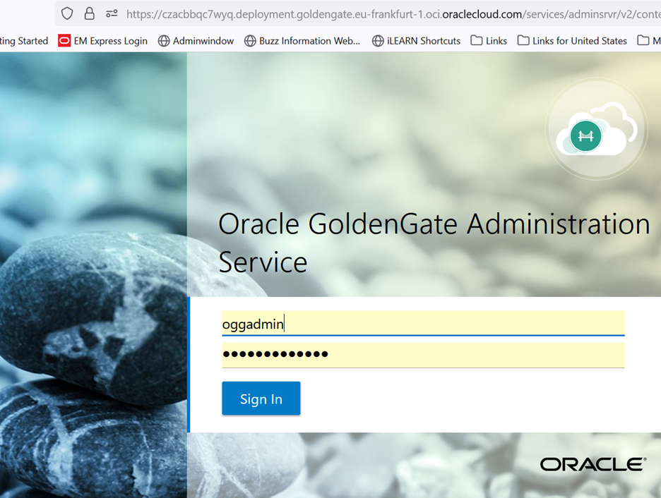 GoldenGate Console Login Screen