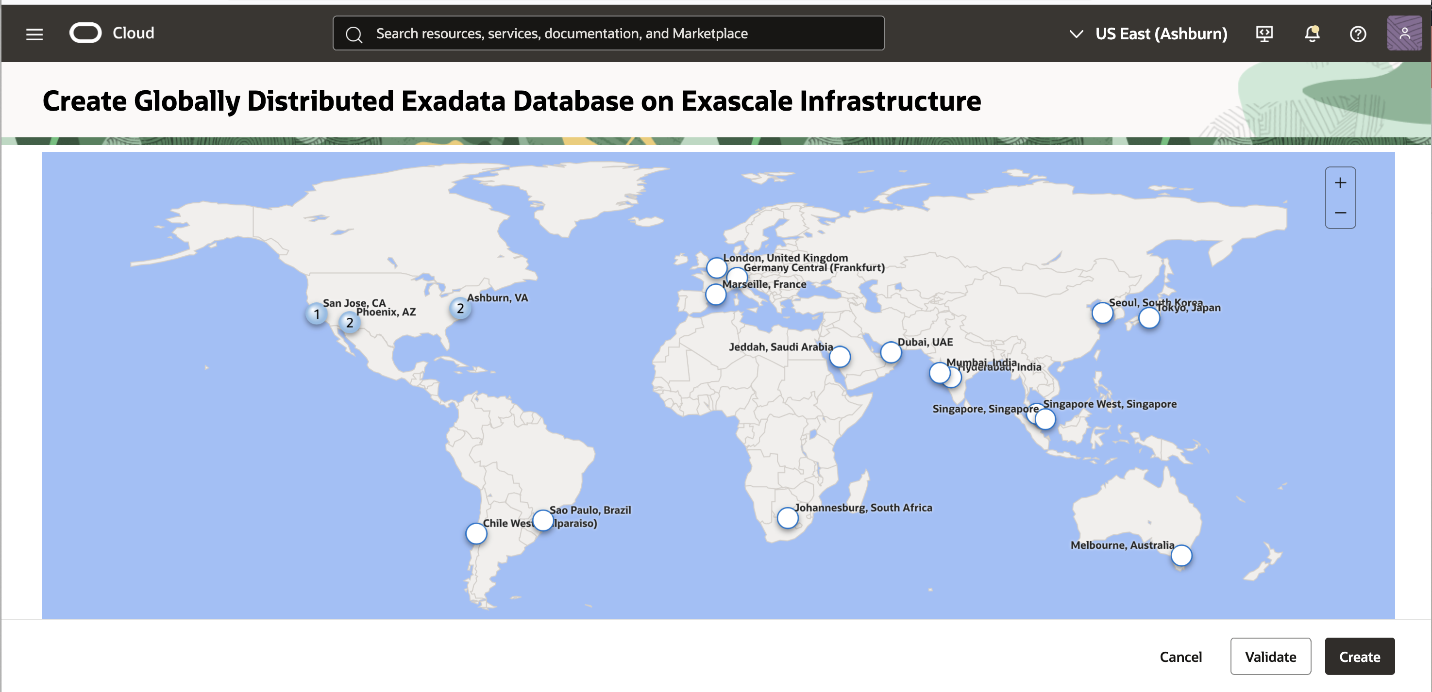 Globally Distributed Exadata Database on Exascale Infrastructure User Interface