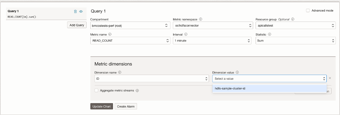 Image of OCI Metrics Explorer Console screen