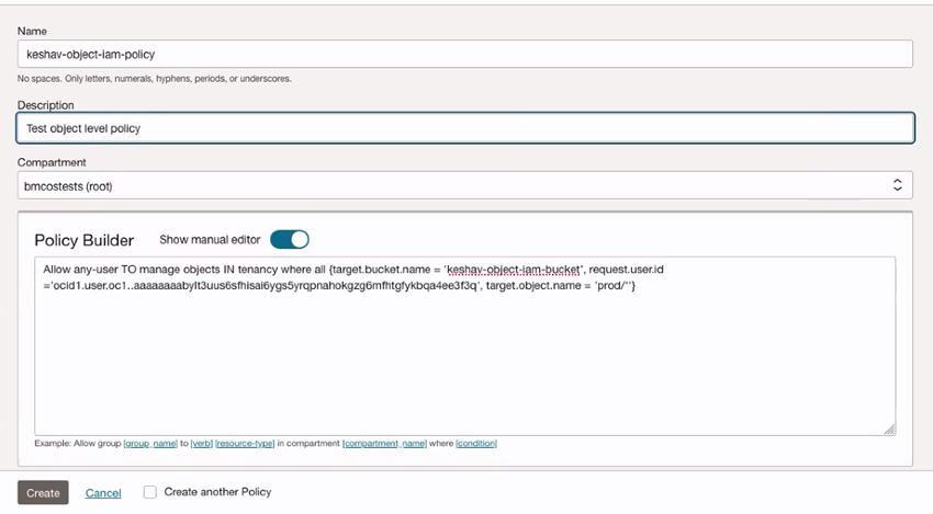 Policy creation in the Console.