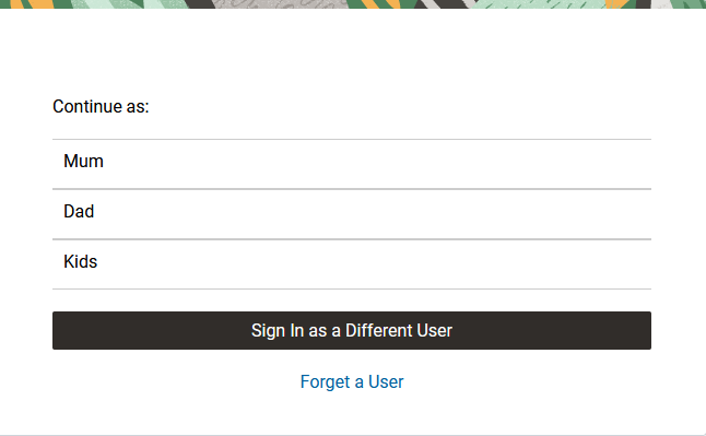 A screenshot of an example multiuser sign-in screen.