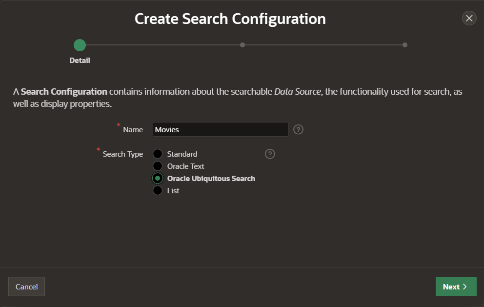 new search configuration step 1