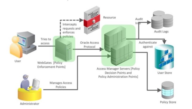 A graphic depicting the architecture for Oracle Access Management.