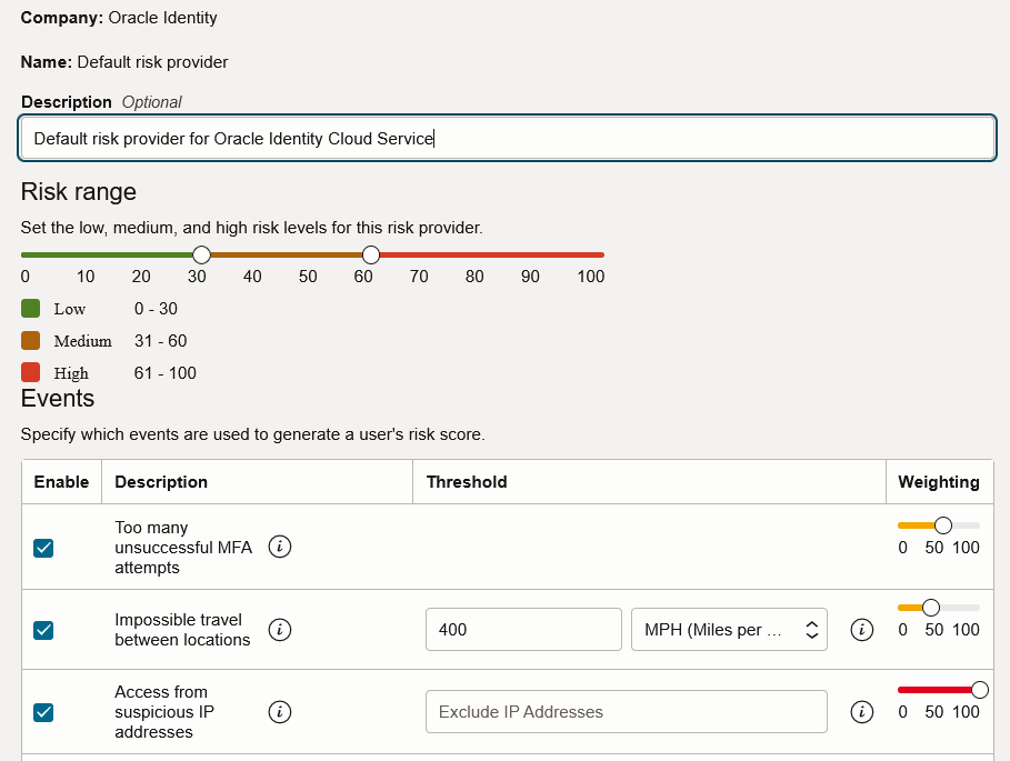 OCI IAM Adaptive Security Risk Provider