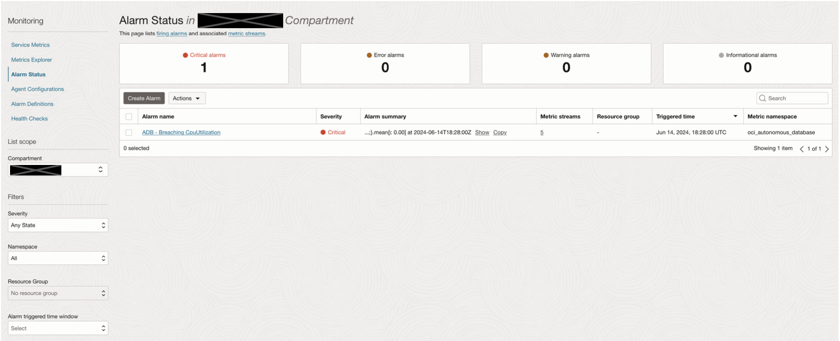 Enhanced alarms status view with consollidated and summarized alarm information to understand alarms context better