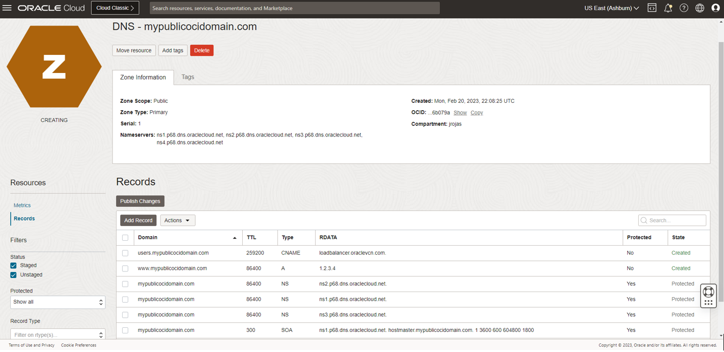 Figure 5: OCI Public DNS service