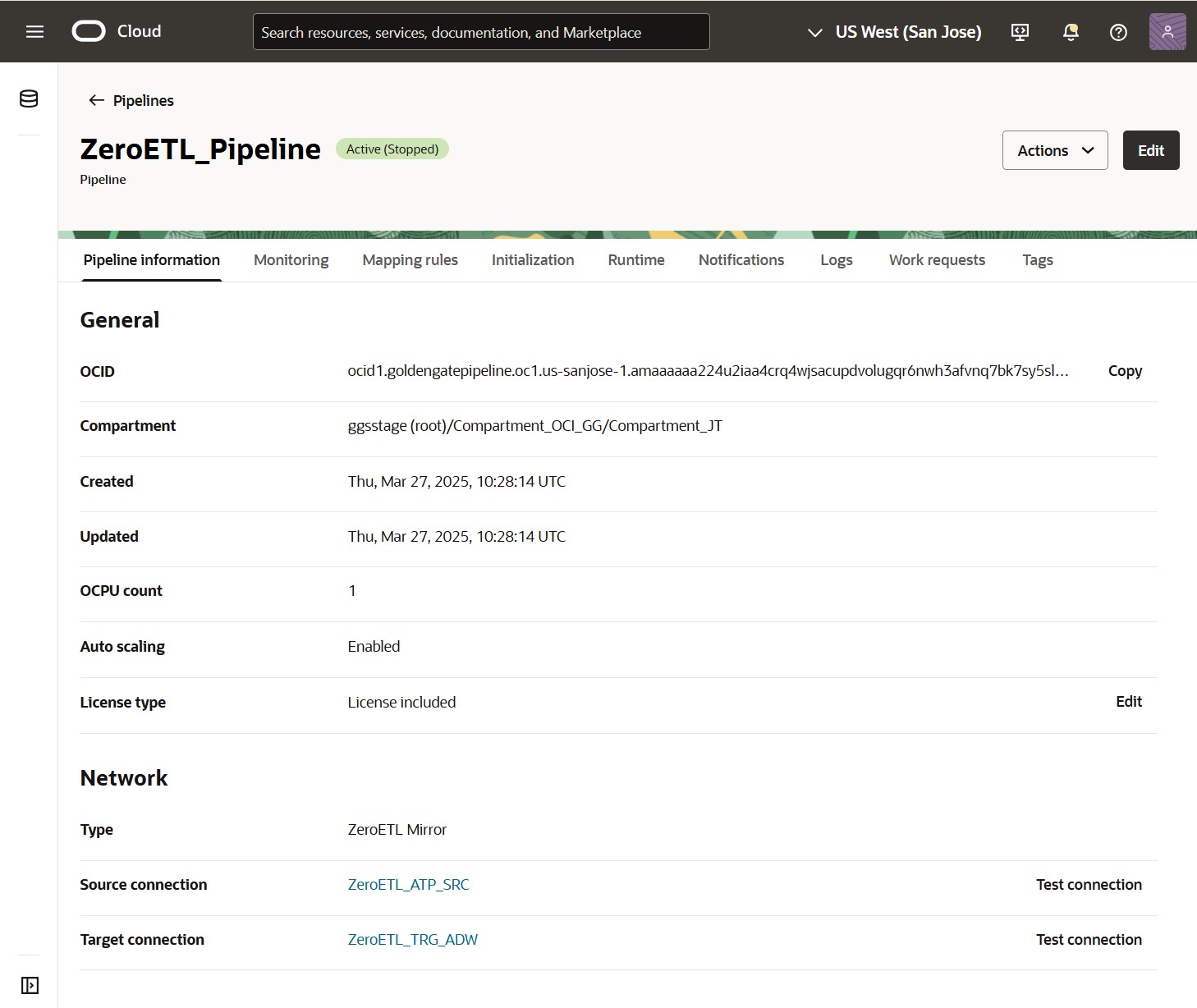 ZeroETL Mirror pipeline - Details page