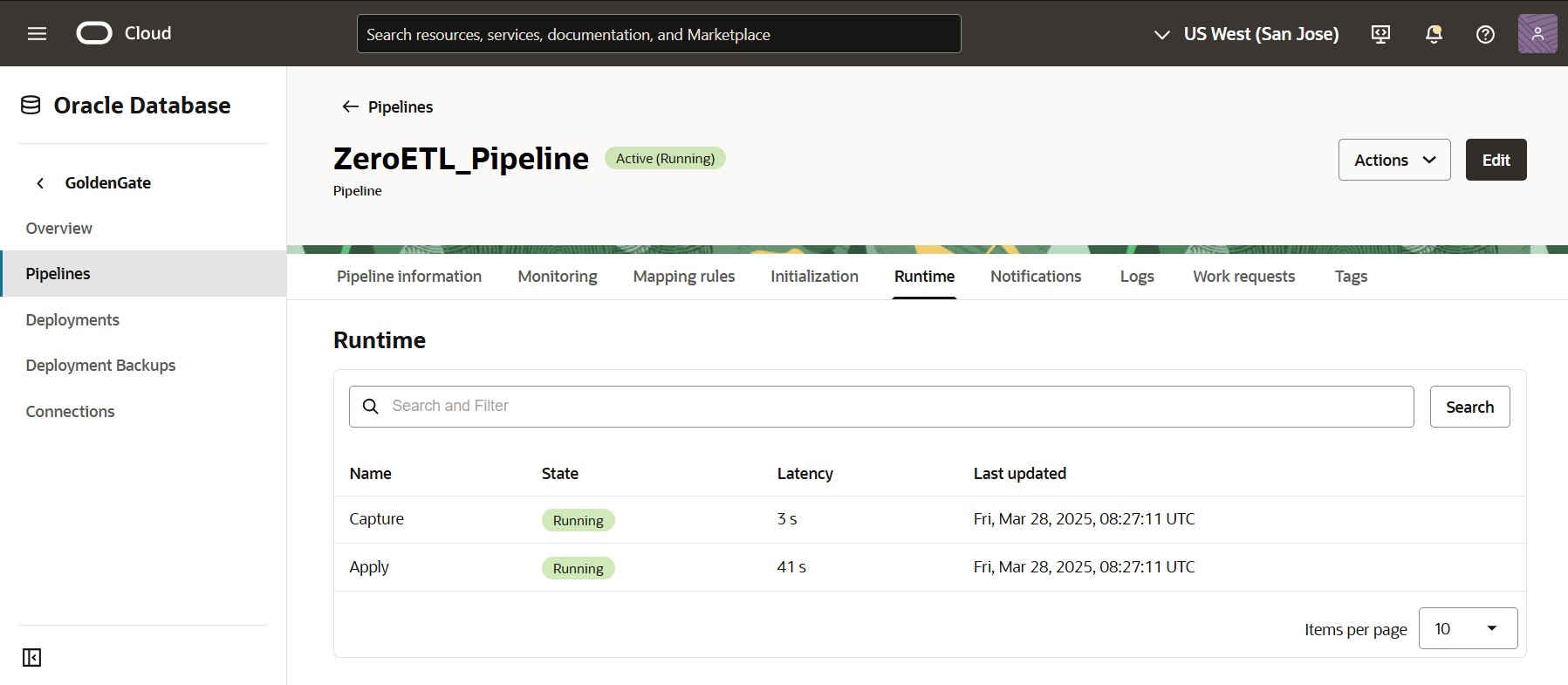 ZeroETL Mirror pipeline - Runtime page
