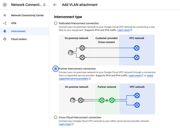Screenshot of VLAN attachment choices