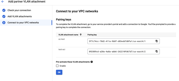 Screenshot of the pairing keys screen