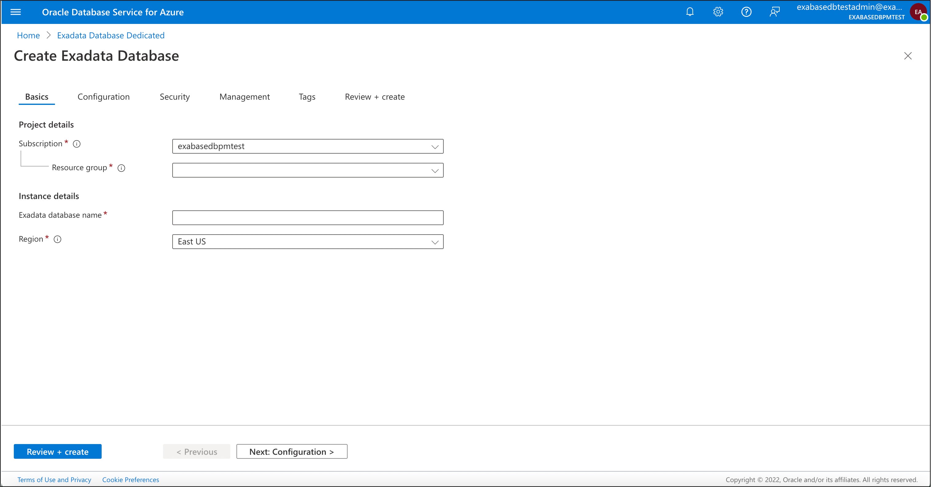 Figure 11 - Create Exadata Database 