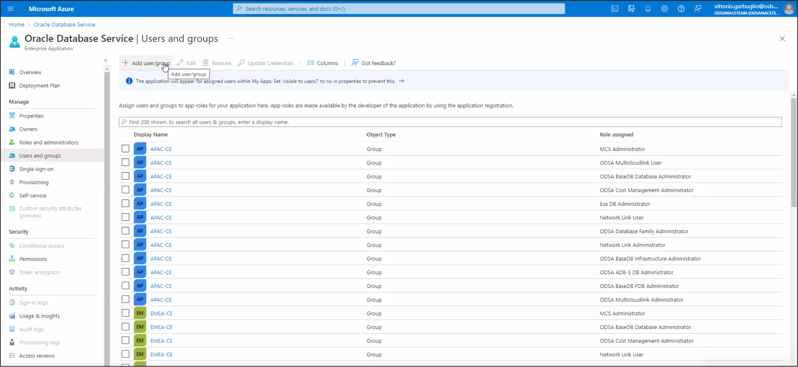 Figure 2 - Assign ODSA Enterprise Application ARM Roles to Users